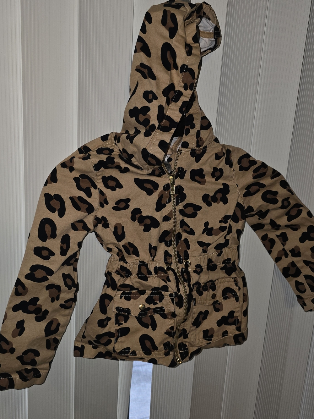 Max Studio Kids Leopard Print Hooded Jacket - Cinch Waist - Pockets - Size XS 4